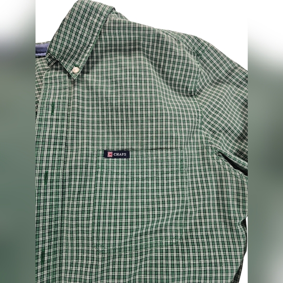 Chaps Mens Easy Care Button Down Plaid Green Long Sleeve size Large - Picture 3 of 5